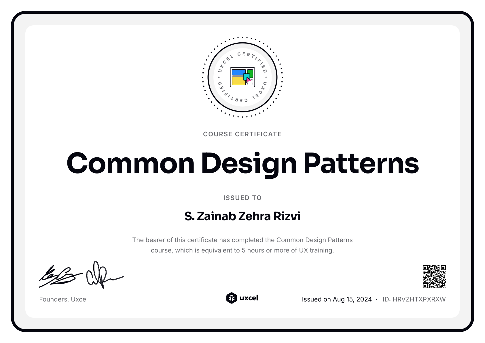 S. Zainab Zehra Rizvi's certificate